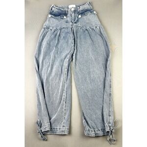 Lov Mor Juniors XS Wide Leg Medium‎ Wash Denim Ruffled Ankle Tie Jeans